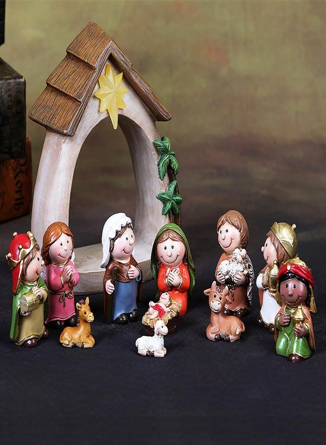 MACLARONX Nativity Set & Figures, 12 Pieces Small Christmas Nativity Scene with LED Light Resin Lighted Tabletop Nativity Indoor Decor Includes 1 Manger and 11 Figurine (Mini Figure) - Image 5